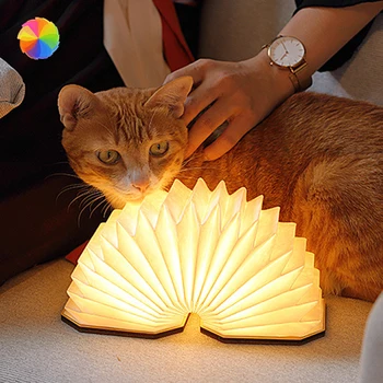 

Creative LED Portable Night Light Foldable Flip Book Light Charging Wooden Organ Light Adjustable Light Book Desk Kids Lamp XBFF