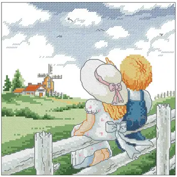 

Little couple on the fence patterns Counted Cross Stitch 11CT 14CT 18CT DIY Chinese Cross Stitch Kits Embroidery Needlework Set