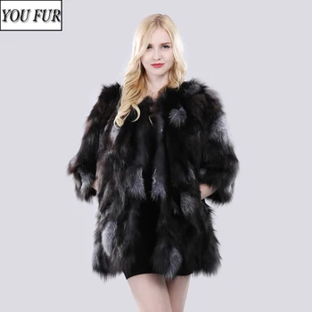 

New Winter Women Quality 100% Genuine Silver Fox Fur Coat Natural Warm Soft Fox Fur Jacket Lady Fashion Real Fox Fur Outerwear