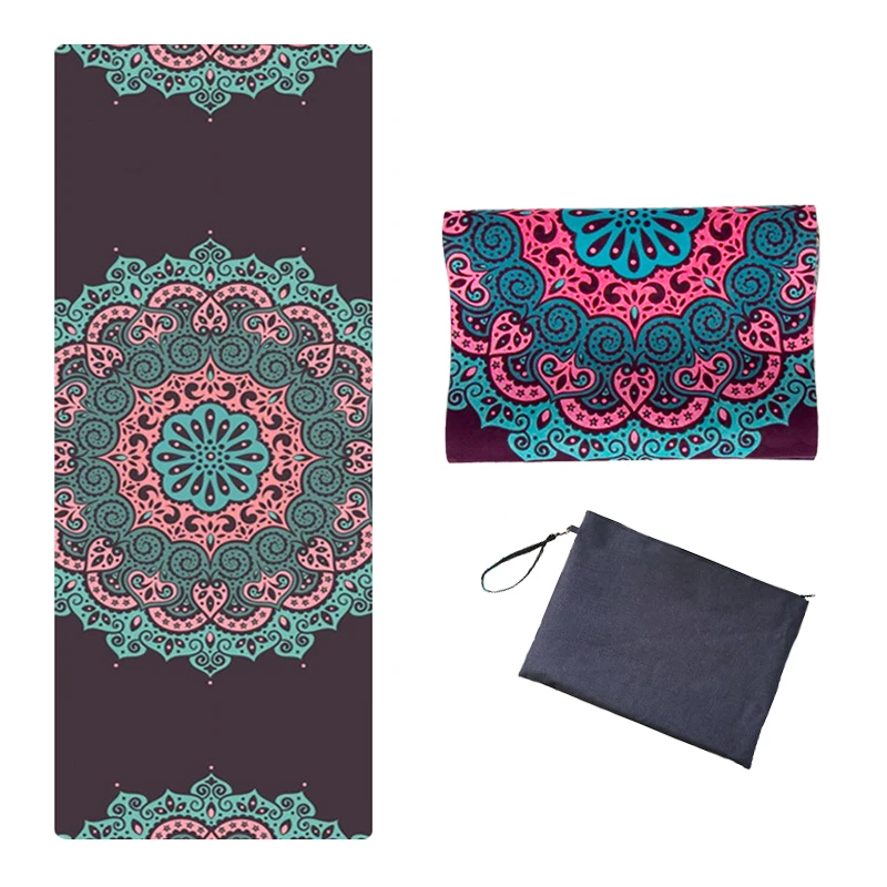 Multicolor Printed Suede Anti Slip Yoga Mat 1.5mm Folding Rubber Pad With Bag and Rope Fit Body Building Pilates Portable Travel | Спорт и
