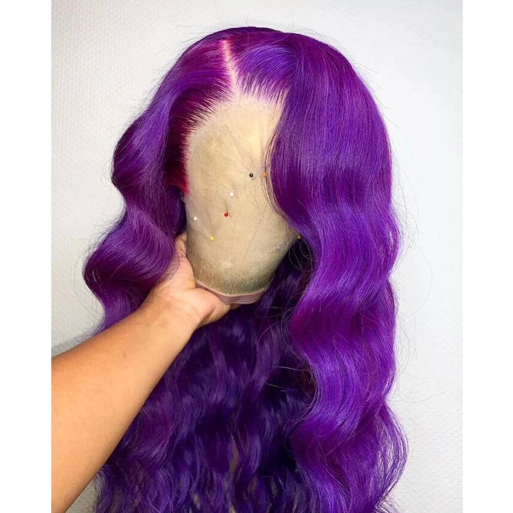 

13*4 Synthetic Lace front Wig Purple 26 inch for women Cosplay Long Wavy Hair Body Wave High Temperature Hair Lace Wig