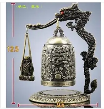 

EXQUISITE TIBETAN SILVER BRONZE DECORATION EXQUISITE TIBET BRONZE CARVED DRAGON&BUDDHA BELL