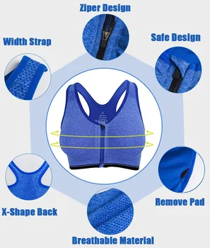 Front Zipper Underwear Fitness Shirt Push Up Yoga Crop Top Bras 4 Cloud Hide Sports Bra Women S XXXL Front Zipper Underwear Fitness Shirt Push Up Yoga