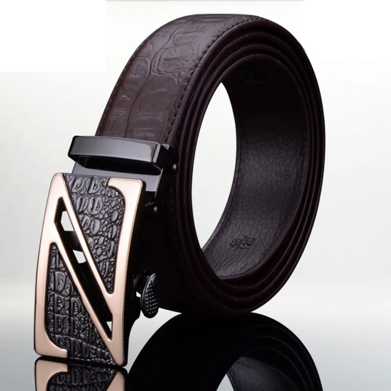 

Men's Leather Belt 2019 New Style Business Youth Leather Belt Crocodile Pattern Genuine Leather Men Comfort Click Belt