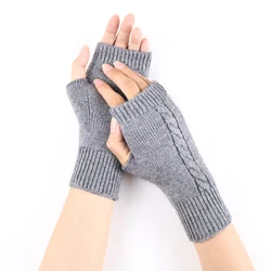 Sparsil Winter Knitted Arm Fingerless Gloves Woman Half Finger Hand Wrist Twist Cashmere Glove Warm Thick Stretch Wool Mittens
