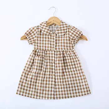 

Kids Baby Girls Dress Shirts New Fashion Loose Plaid Summer Dresses Doll Collar Short Sleeve Princess Dress 2-7Years