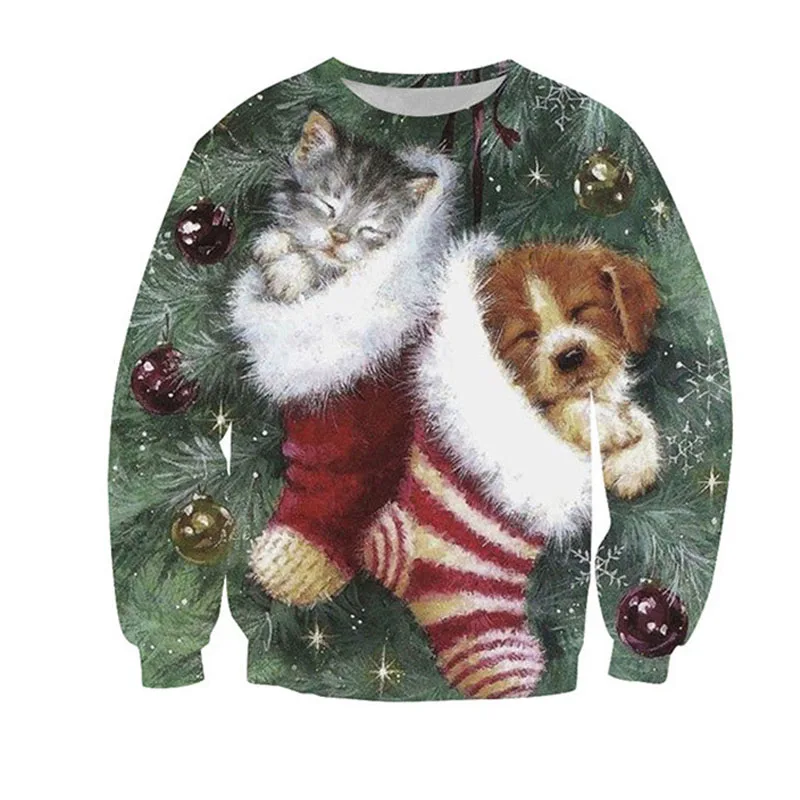 Забавные 3D печатанные кошкой мужские свитера длиной до бедра женские Уродливые