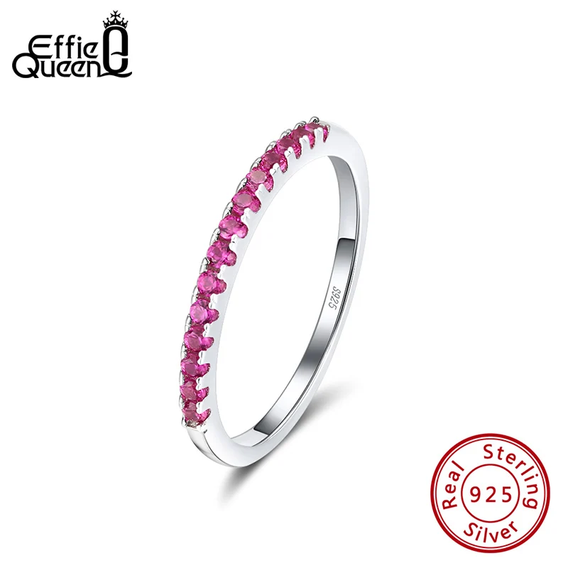 

Effie Queen 925 Silver Stackable Ring Eternity Colorful Finger Ring AAAA Zircon with 12pcs Crystal Stone Jewelry Gift BR188