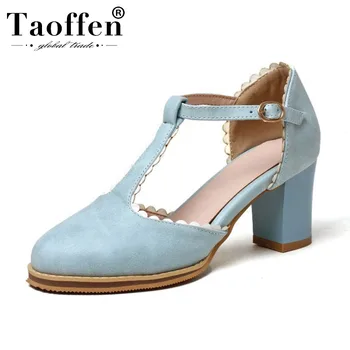 

Taoffen 4 Color Women Sandals Round Toe T-Strap Sweet Spring Summer Shoes Women Dancing Party Female Shoe Size 32-43