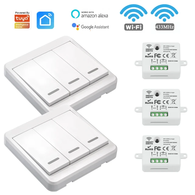 WiFi Smart Home Light Switch 220V Tuya Remote Control Timer Relay Module 433MHz Wireless Push Button Switch For Socket,LED ONOFF 3R 2WP093