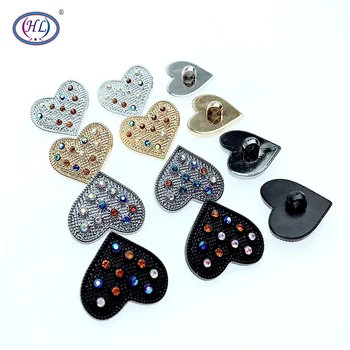 

HL 5/20/100PCS 25mmx20mm New Heart Plating Overcoat Buttons Shank With Colorful Rhinestones DIY Apparel Sewing Accessories