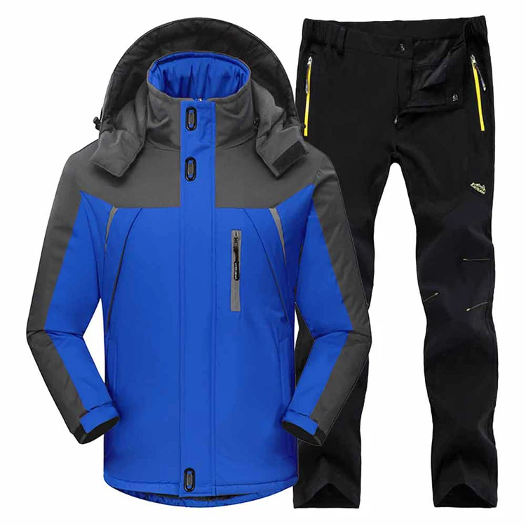 TRVLWEGO, зимний лыжный костюм, Мужская ветрозащитная водонепроницаемая куртка для сноуборда и штаны, уличная супер теплая Толстая Теплая Флисовая зимняя куртка - Цвет: blue black
