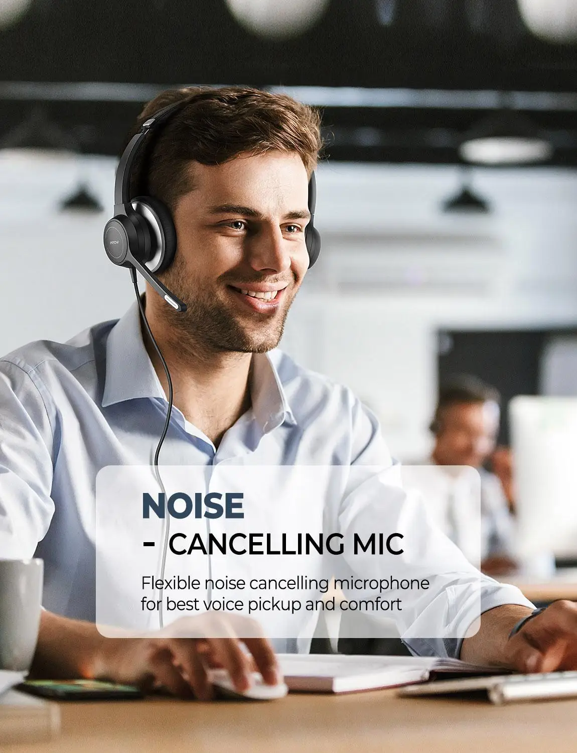 Mpow HC6 Office Headset with Mic 3.5mm USB Computer Headset Noise Reduction Headphone For Call Center Skype PC Cellphone