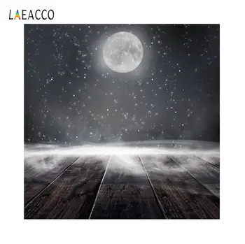 

Laeacco Snowy Night Moon Wooden Floor Scenery Photography Backdrop Decoration Seamless Photographic Background For Photo Studio