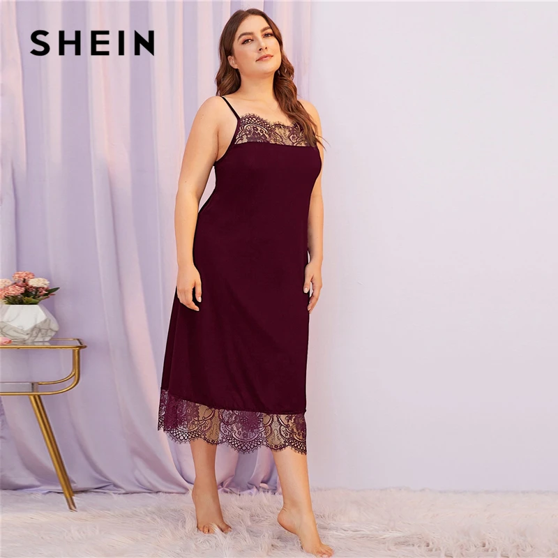 SHEIN размера плюс женские кружевные платья с тонкими лямками ночная рубашка на