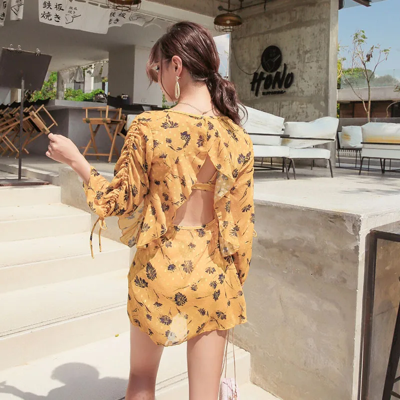 

2019 Bathing Suit Women's Sexy Bikini Backless Lace South Korea Graceful Hot Springs Sun Blocking Split Type Three-piece Set Bat