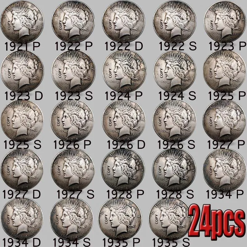 Монета США 24 шт. полный набор 1921-1935 доллар мира покрытие серебро копия коллекция монет
