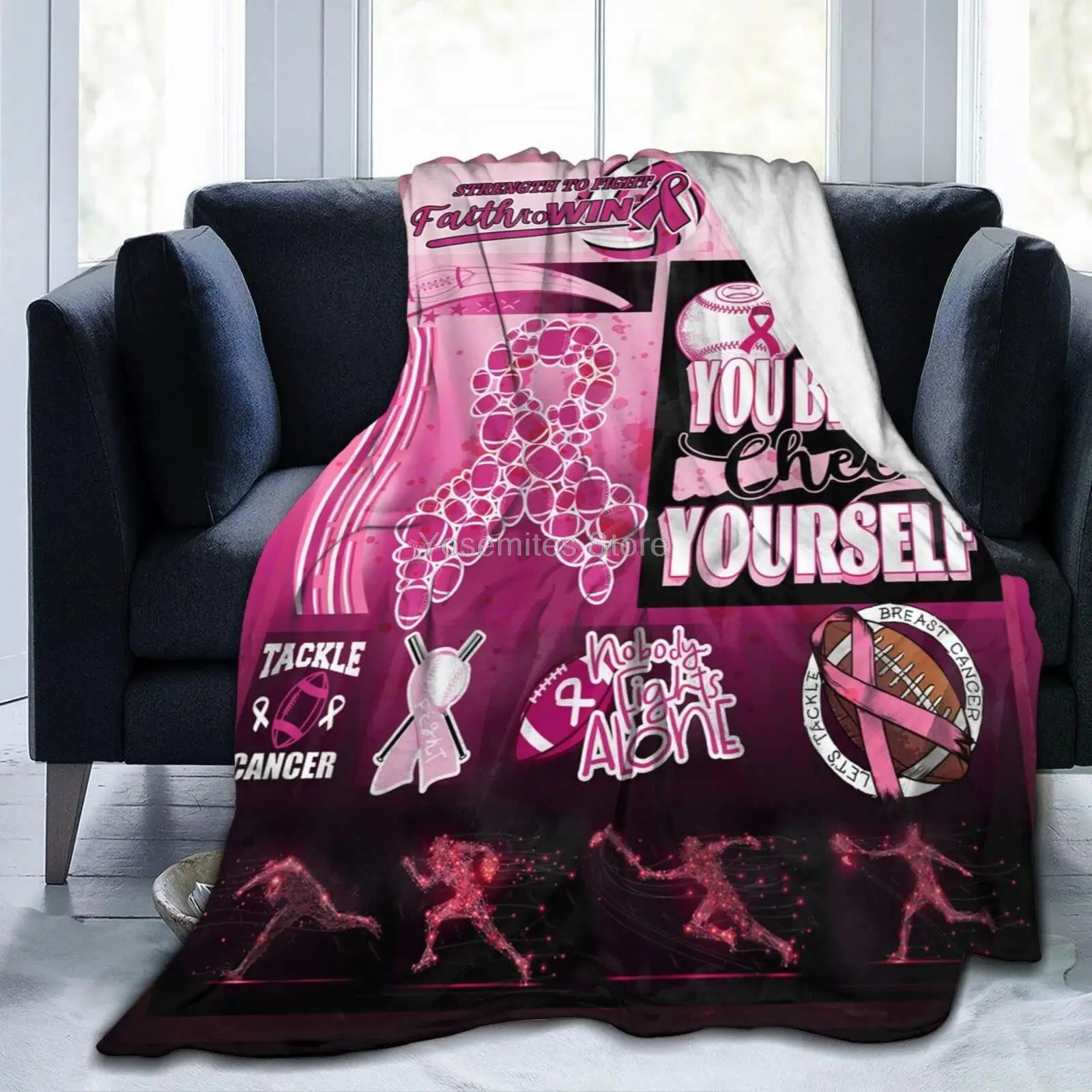 Breast Cancer Soft Throw Blanket For Women Men Kid Lightweight Fleece