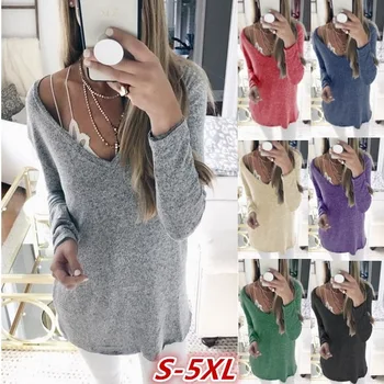 

2019 basic v-neck solid autumn winter Sweater Pullover Women Female Knitted sweater slim long sleeve badycon sweater cheap