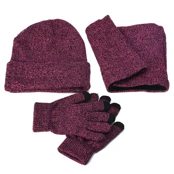 

3Pcs Fashion Unisex Knitted Winter Hat Scarf Gloves Set Women Thick Touch Screen Glove Beanies Ring Scarf Female For Girls Gift