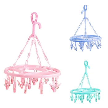 

Hanging Dryer 18 Clips Pin Laundry Clothes Hanger Underwear Socks Foldable New(blue)