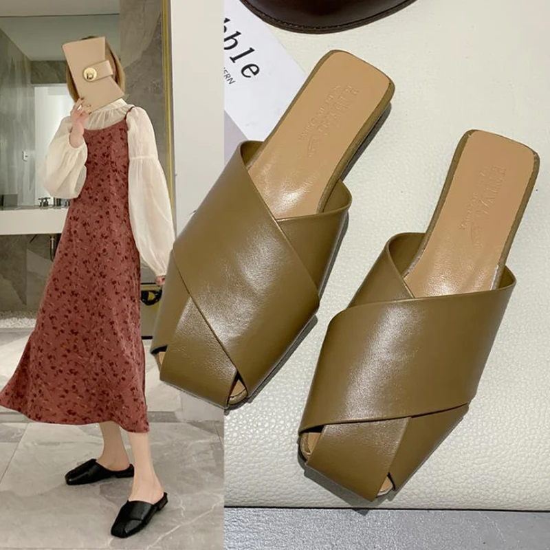 

2020 spring and autumn slippers women's knitting half slippers slip resistant external wear Baotou Muller shoes