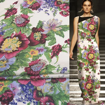 

Designer Big print colorful floral design silk cotton fabric royal print 13momme 136cm width,SCT105