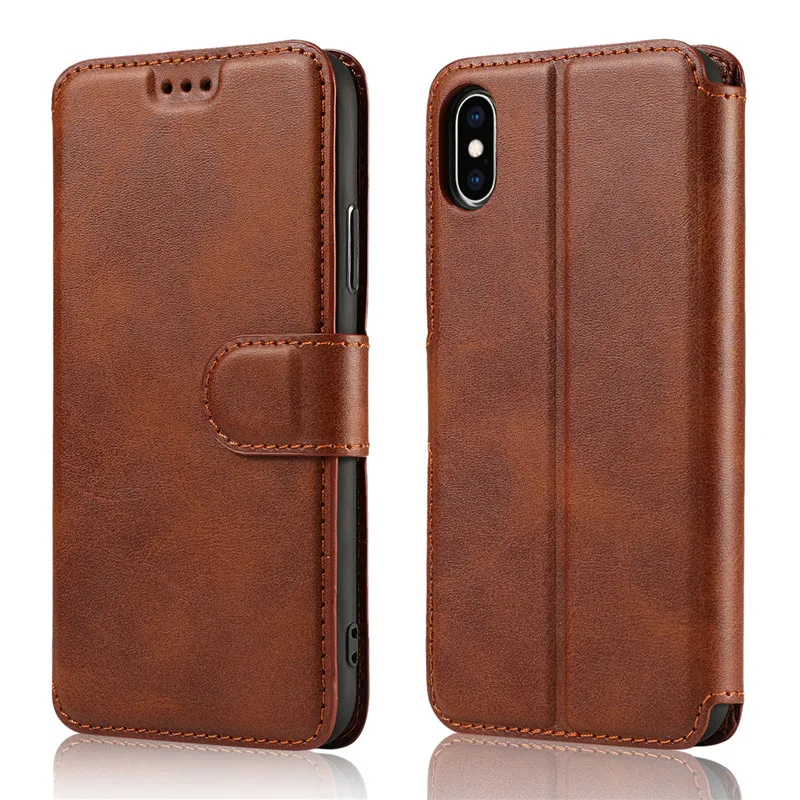 Роскошный кожаный чехол для iPhone XS Прочный Магнитный кошелек с откидной крышкой и