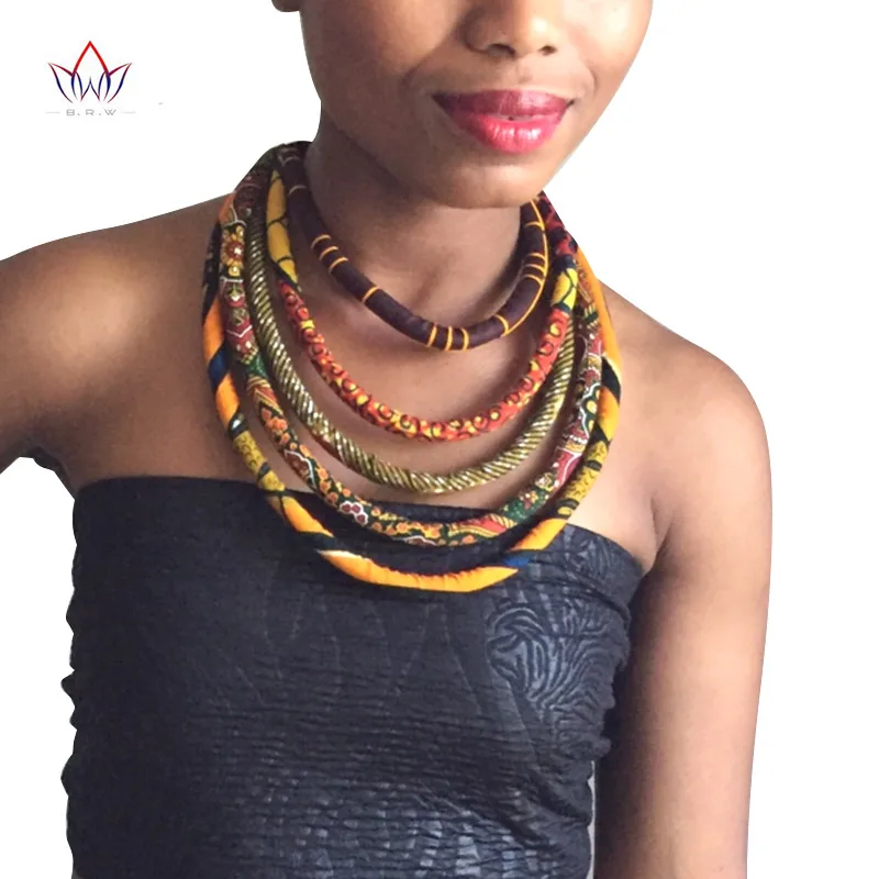 2019 Africký voskový tisk barevný náhrdelník Ankara uzel náhrdelník africké tiskové šperky pro ženy WYA086