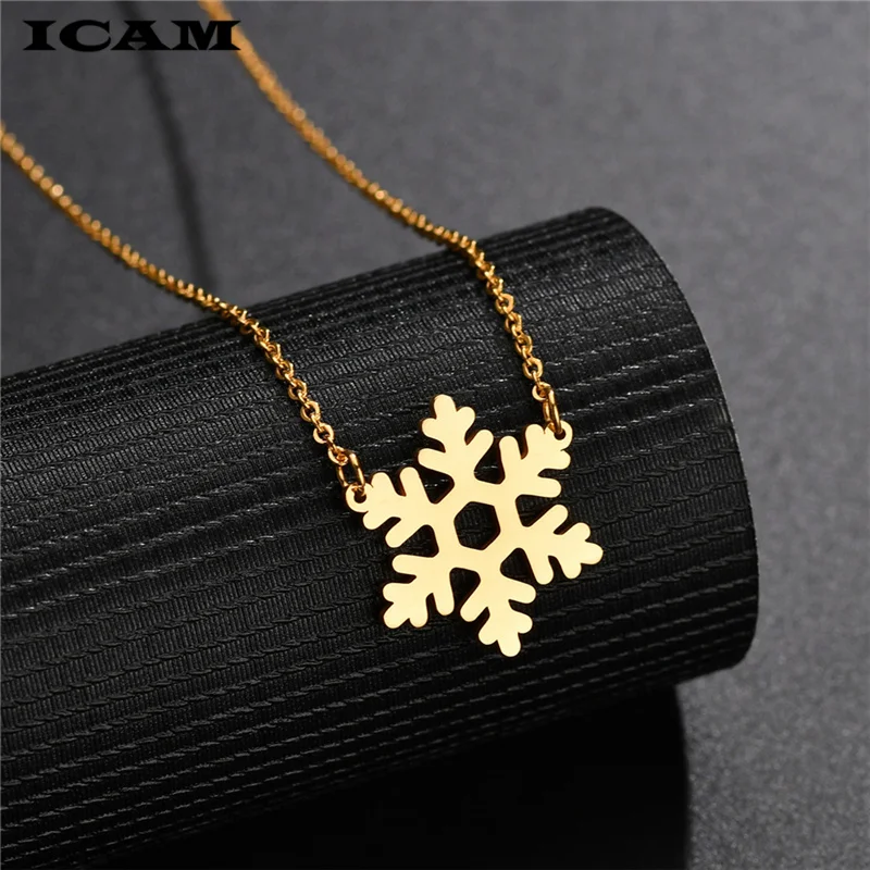 ICAM Stainless Steel Necklace For Women Man Lover's Ice Snowflake Gold And Silver Color Pendant Engagement Jewelry | Украшения и
