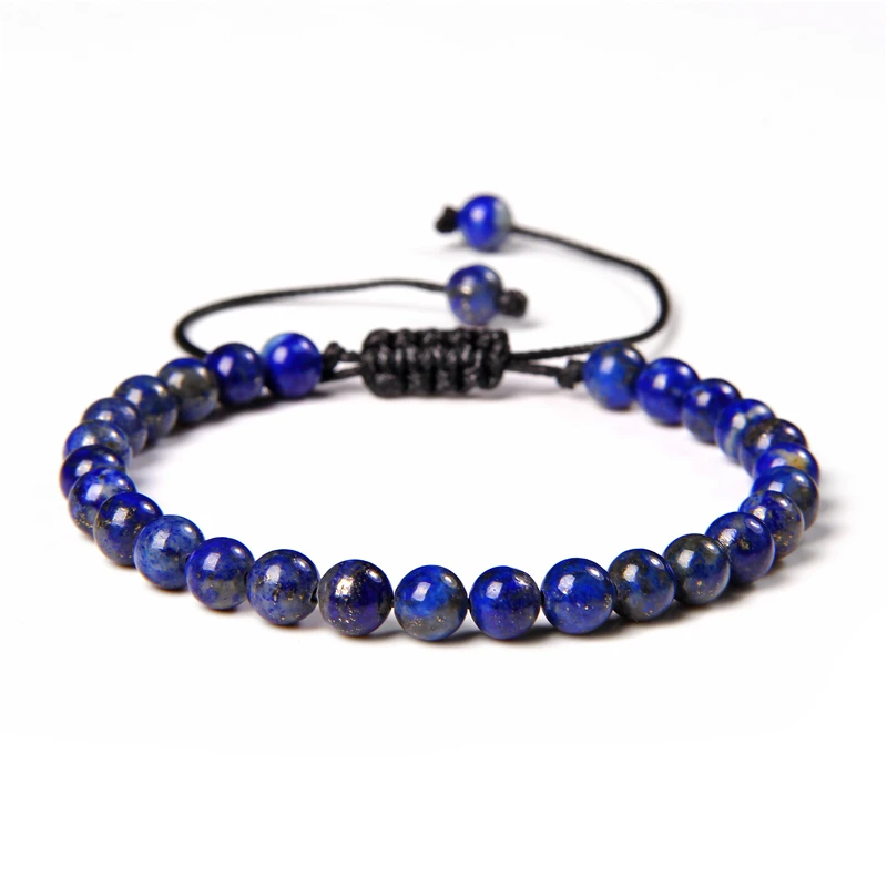 Bracelet tressé en pierre naturelle pour hommes et femmes, bijoux de méditation, mystes d'atterrissage, perle Lapis Lazuli, agates bleues et violettes, 6mm