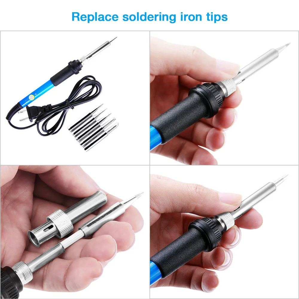 Electric Soldering Iron Gun Adjustable Temp 60W Welding Tool Kit 110V US Plug