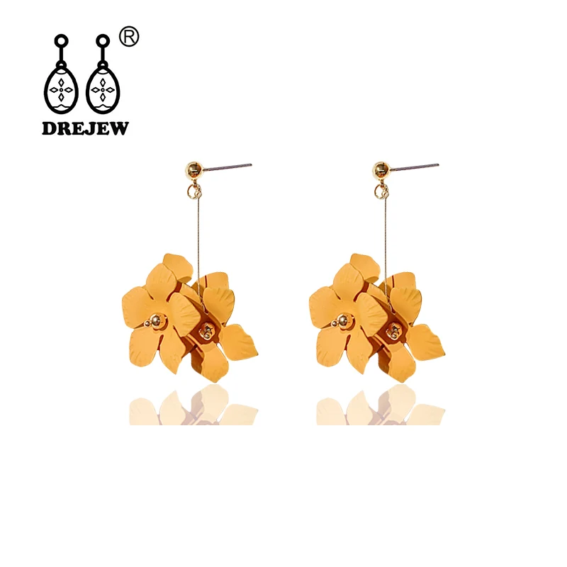 

DREJEW Elegant Pink Yellow Flower Alloy Statement Earrings 2019 Korean 925 Drop Earrings Sets for Women Wedding Jewelry HE3011