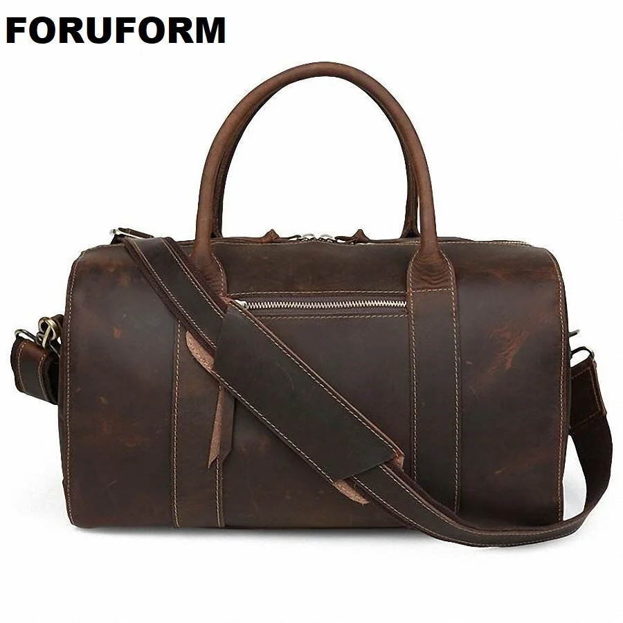 

New Arrival Crazy Horse Leather Unisex Huge Luggage Bag 100% Genuine Leather Travel Duffle Bag Tote Bag Retro Travel Bags LI-643