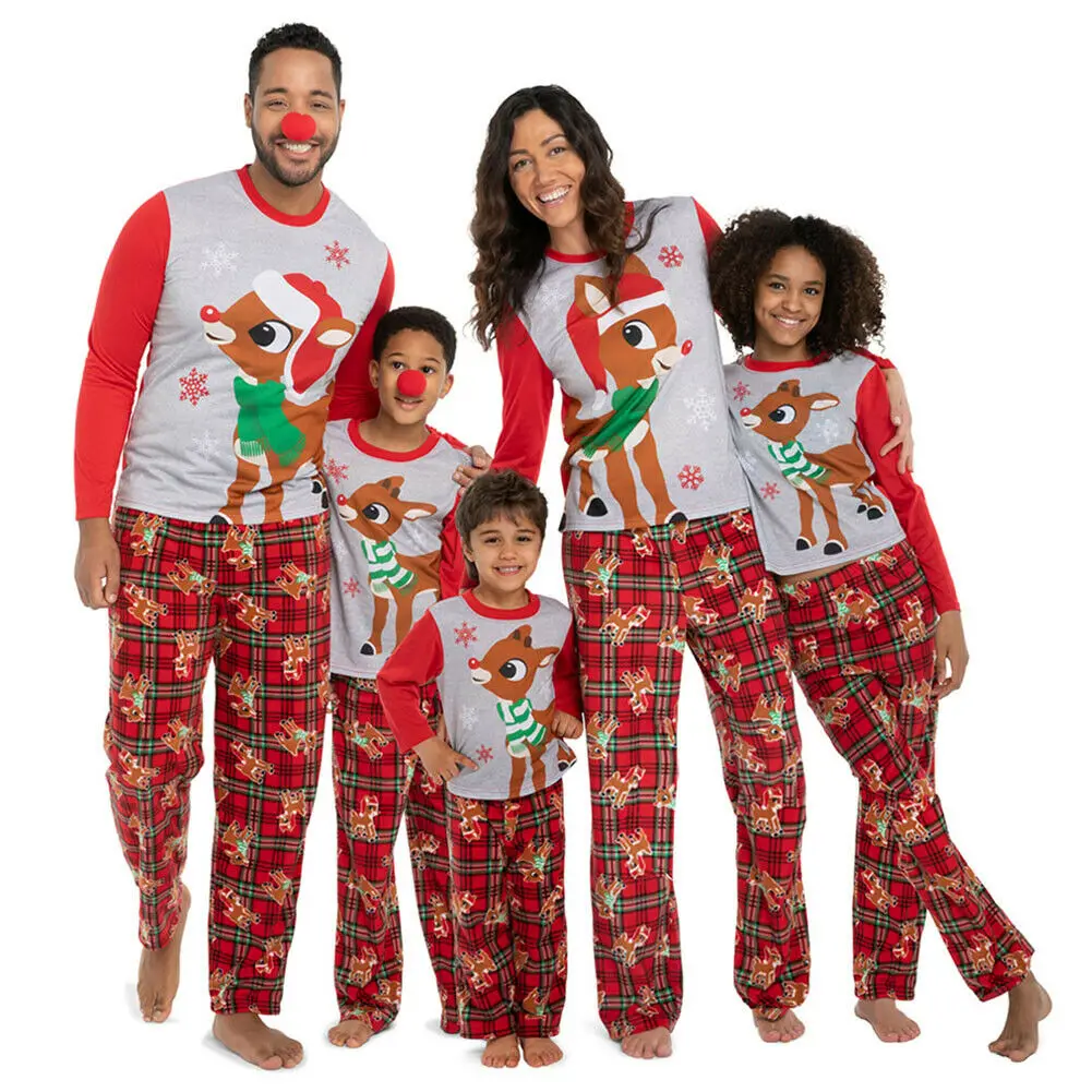 Fashion Christmas Pajamas Set Family Matching Clothes Fashion Adults Sleepwear Nightwear Cartoon Deer Xmas Santa Two Piece