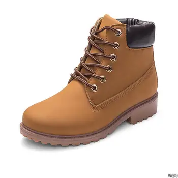 

New Autumn Ladies Ankle Boots Lace-up Leather Martin Boots Fashion Round Toe Wooden Boots Ladies Plus Size