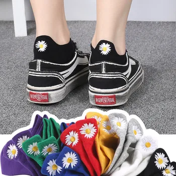 

Multiple Solid Color Heel Daisy Embroid Ankle Socks Girls Cotton Best Cute Women School White Socks Fresh Non Slip Low Cut Socks