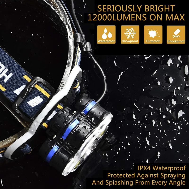 Перезаряжаемый налобный фонарь 1200 люмен, 6 светодиодный, 8 режимов, водонепроницаемый светильник-вспышка, головной светильник T6* 2+ Cob+ XPE, мощный Головной фонарь для пеших прогулок