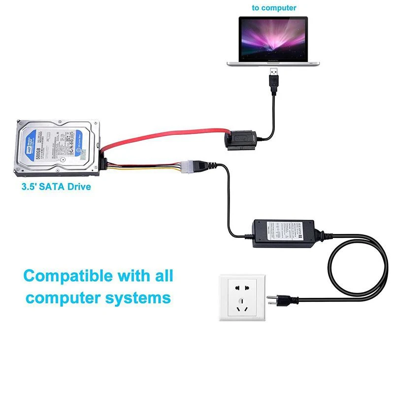 SATA PATA IDE Drive To USB 2.0 Adapter Converter Cable For Hard Disk HDD 2.5" 3.5" With External AC Power | Компьютеры и офис