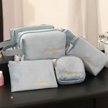 

New Women Cosmetic Bag Velvet Letter Embroidery Makeup Organizer Travel Toiletry Beauty Case Make Up Pouch Necessaire Bag
