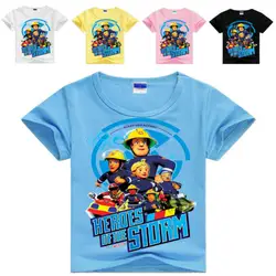 Одежда для маленьких девочек хлопковая футболка с короткими рукавами и объемным рисунком пожарного Сэма Детские футболки белые