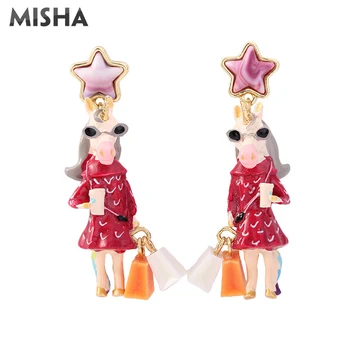 

MISHA Earrings For Women Handmade Enamel Glaze Cute Unicorn Lady Stud Earrings Charms Jewelry For Girls Ladies Party Gifts L815