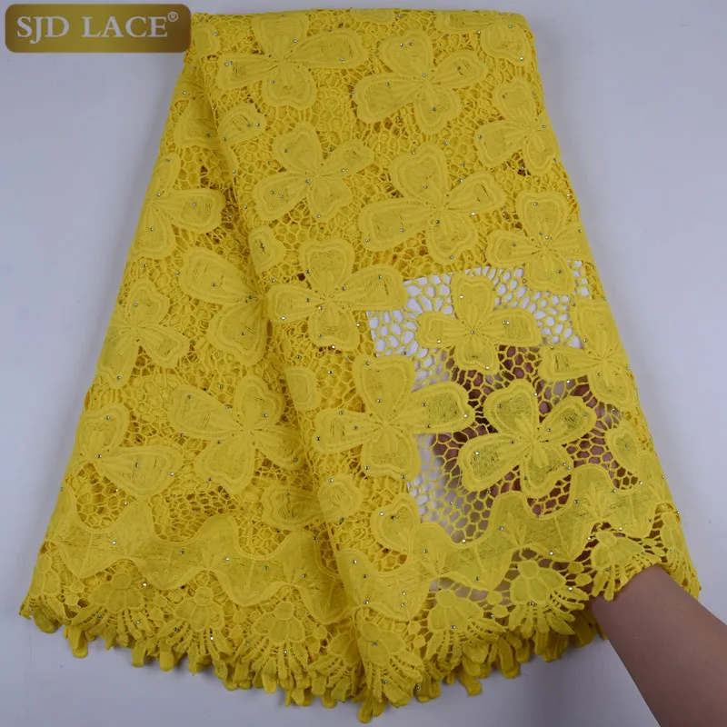 Африканская кружевная ткань высокого качества Кружева водорастворимый желтый вышивальная сетчатая кружева ткань A1731