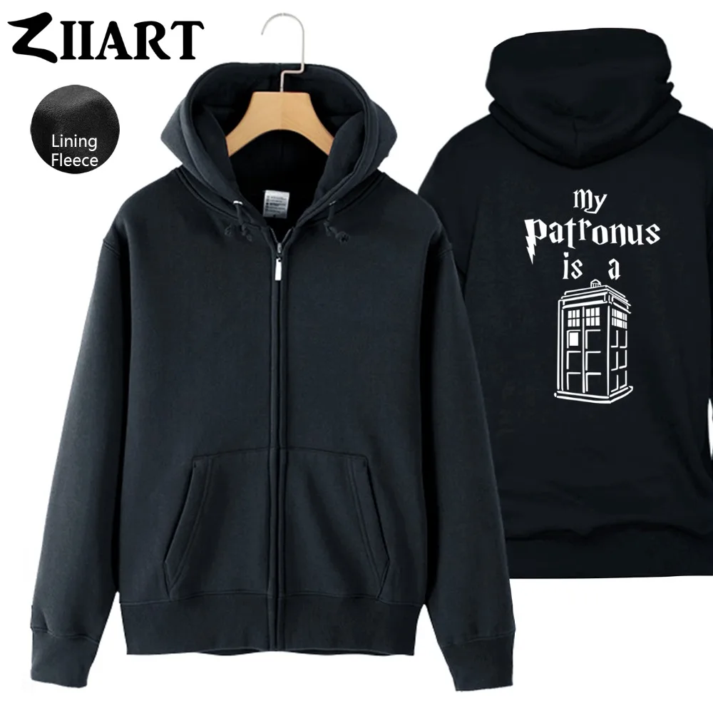 Doctor Who My Patronus-это Tardis, Женская флисовая толстовка на молнии с капюшоном для девушек и женщин, одежда для пар, ZIIART