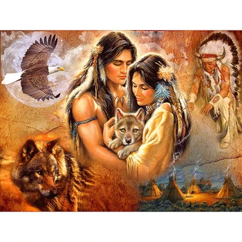 

Yikexin Full Drill 5D Diamond Painting DIY Diamond Embroidery Indian Wolf Lady Cross Stitch Rhinestones Mosaic Home Decor