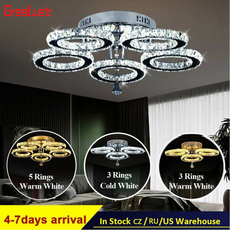 Lustre LED Cristal Miroir Acier Inoxydable 12W - Art Déco - Neuf