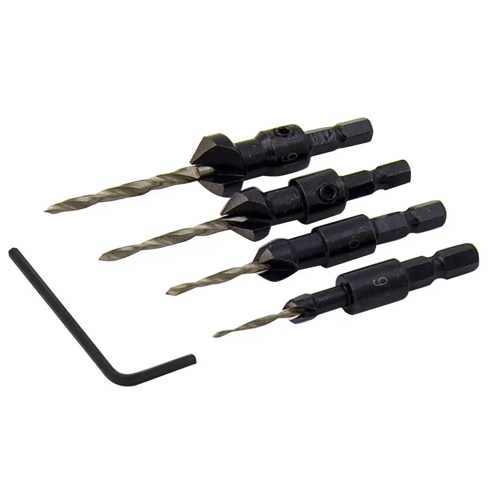 

4pcs/set Hexagonal Handle Countersunk Drill Practical Classic Delicate Texture Durable Twist Drill Woodworking Opener Tool