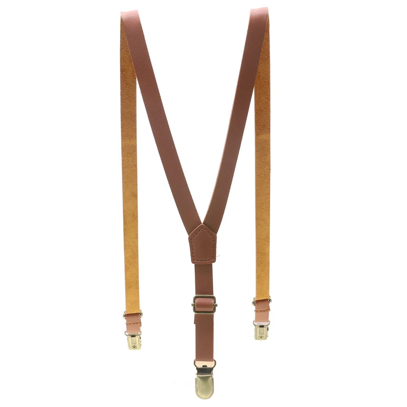 Adult/Kid Fashion Father/Son Leather Suspenders Men Boy Belt Pu Leather Clip-on Slim Braces Suspenders 1.5cm Width