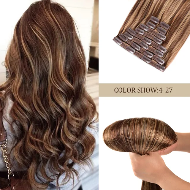 $US $60.30 Gazfairy Real Human Hair Clip In Remy Hair Extensions Double Weft Silky Straight 18'' 150g Full Head Clip Ins Pure/Piano Color