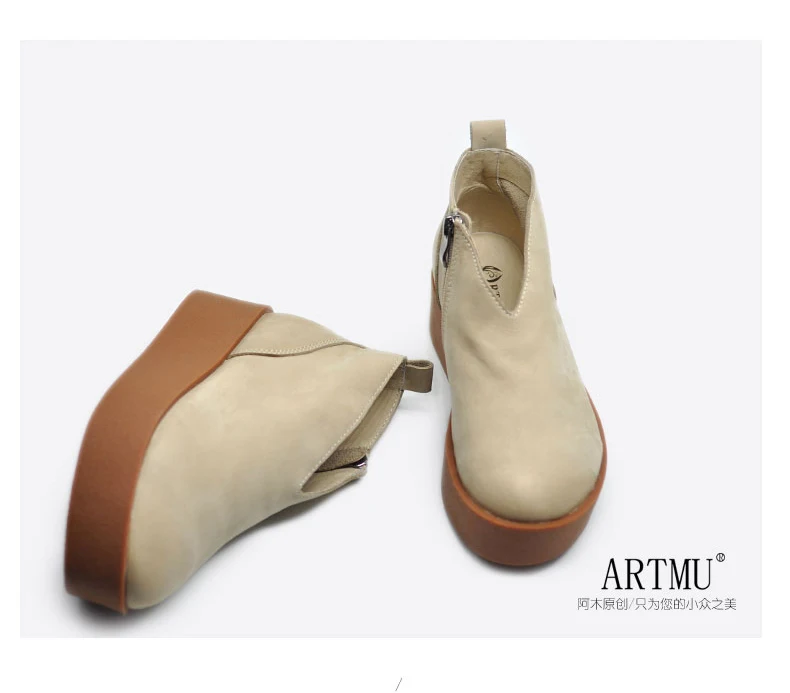 Artmu/оригинальная Женская обувь в стиле ретро г. Новые ботильоны на толстой подошве женские ботинки из натуральной кожи на платформе обувь на молнии с круглым носком, 188-11